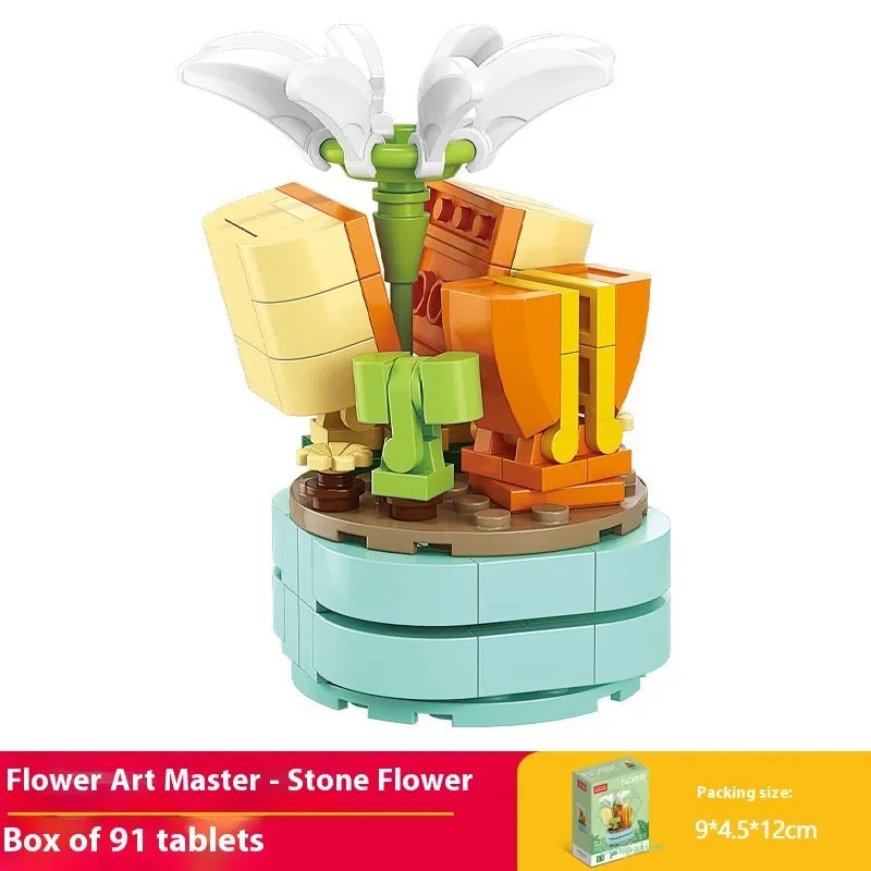 Plastic building blocks flower pot model in a colourful design for teenagers aged 7-14