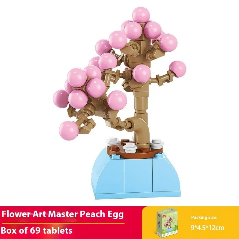 Plastic building blocks flower pot model in a colourful design for teenagers aged 7-14