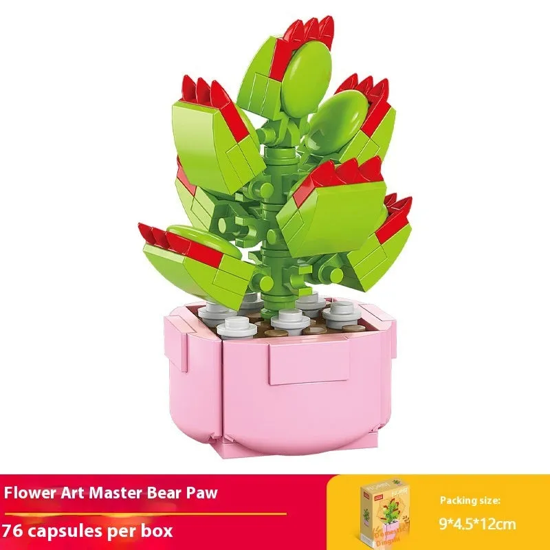 Plastic building blocks flower pot model in a colourful design for teenagers aged 7-14