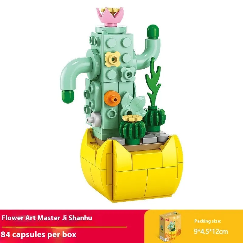 Plastic building blocks flower pot model in a colourful design for teenagers aged 7-14
