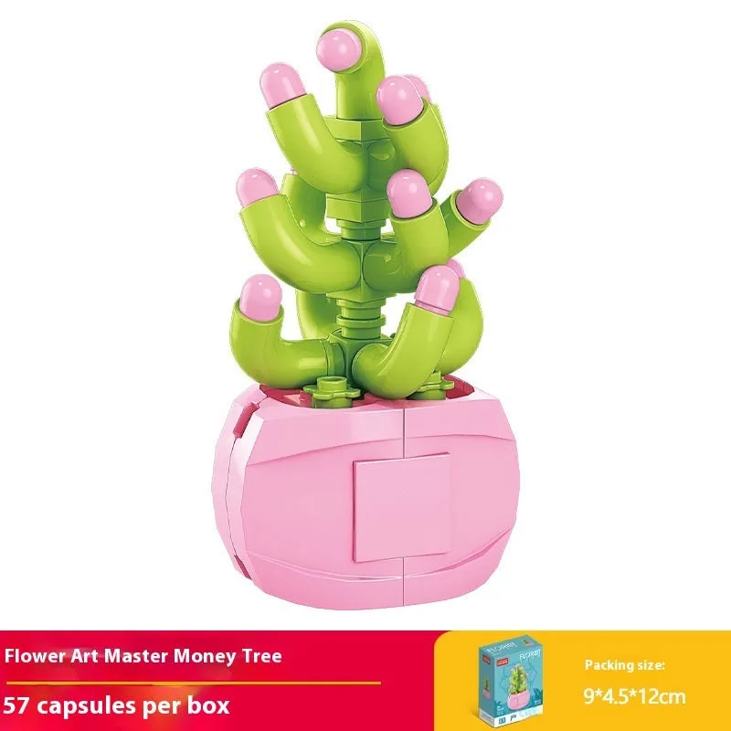 Plastic building blocks flower pot model in a colourful design for teenagers aged 7-14
