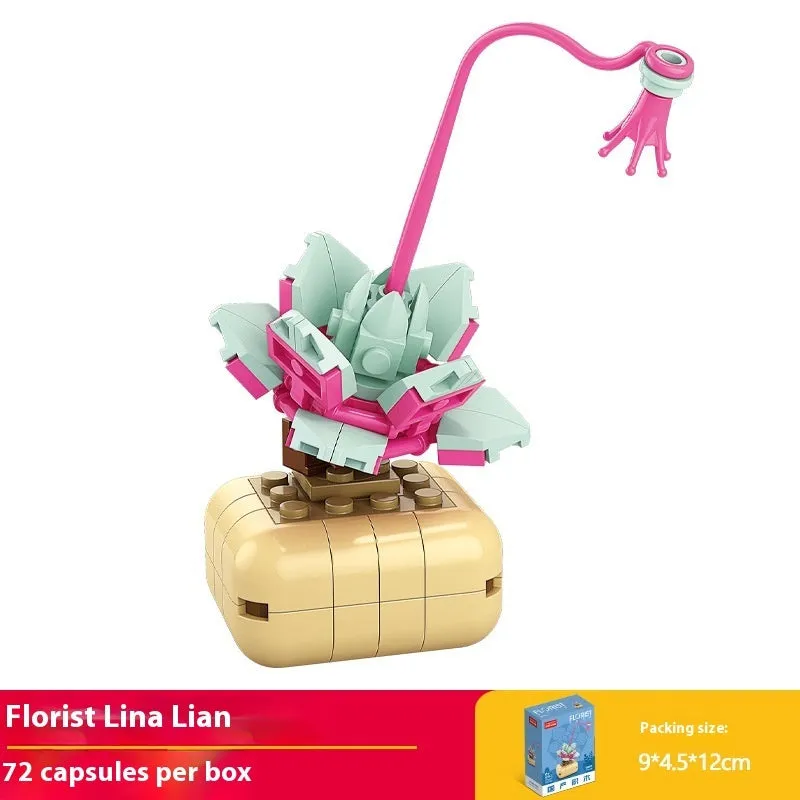 Plastic building blocks flower pot model in a colourful design for teenagers aged 7-14
