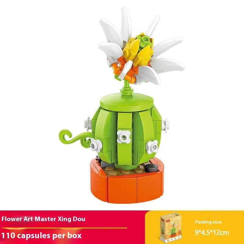 Plastic building blocks flower pot model in a colourful design for teenagers aged 7-14