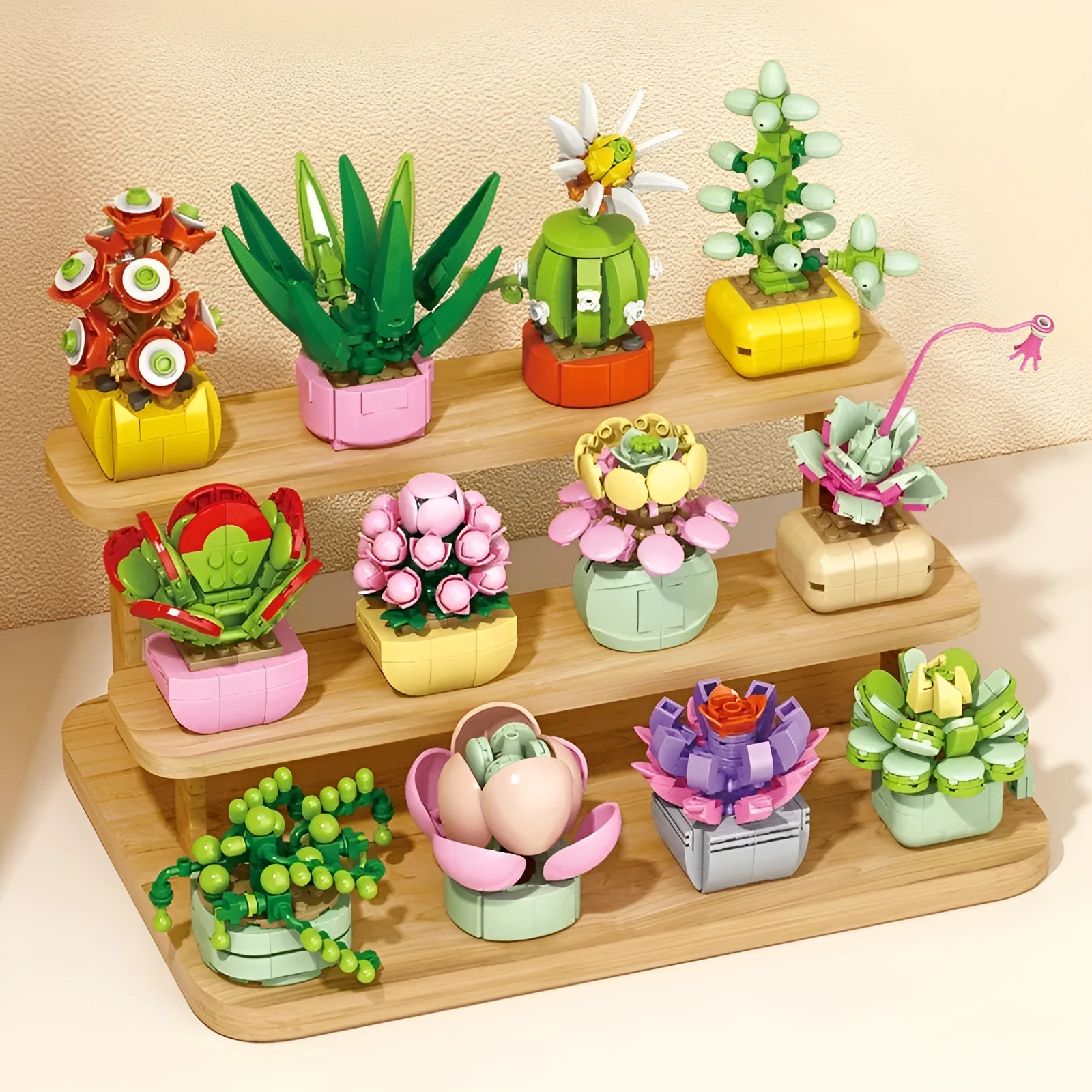 Plastic building blocks flower pot model in a colourful design for teenagers aged 7-14