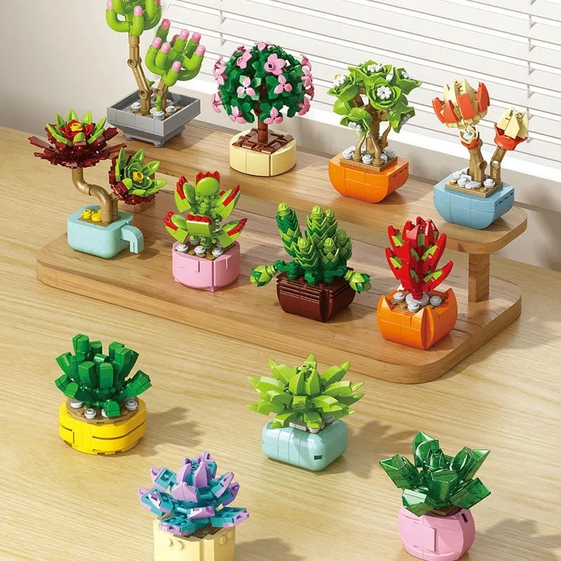 Plastic building blocks flower pot model in a colourful design for teenagers aged 7-14