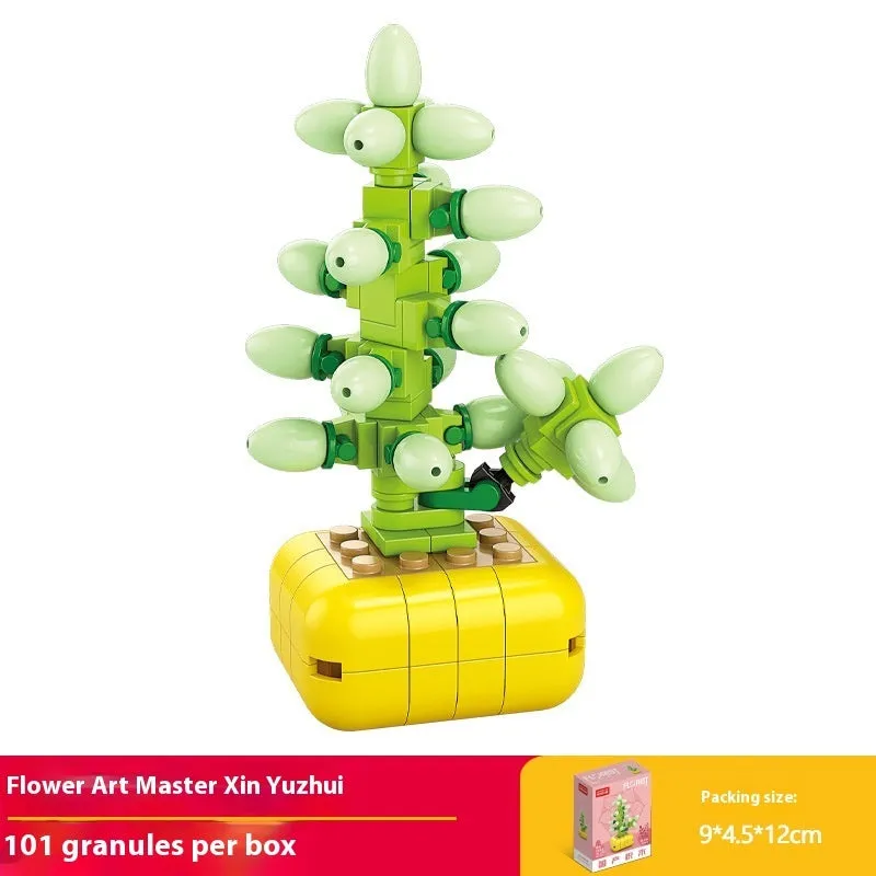 Plastic building blocks flower pot model in a colourful design for teenagers aged 7-14