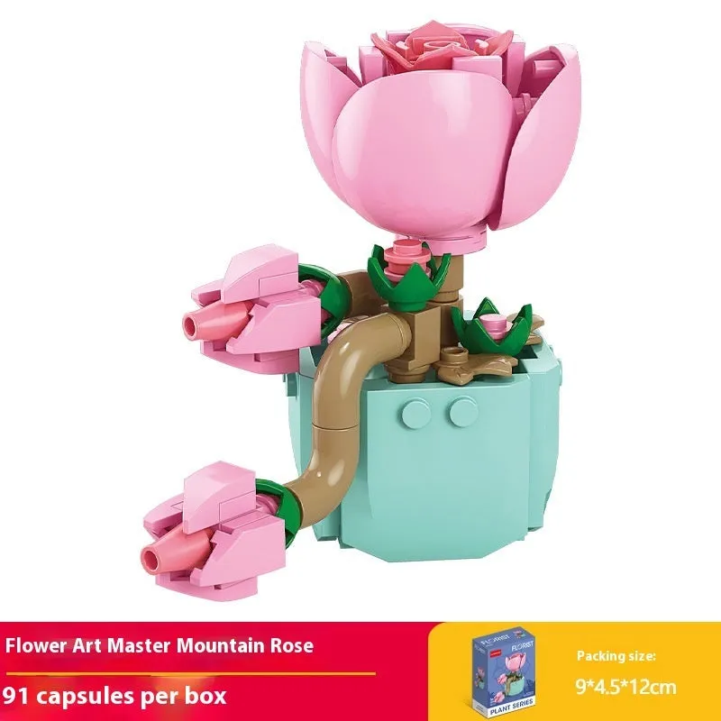 Plastic building blocks flower pot model in a colourful design for teenagers aged 7-14