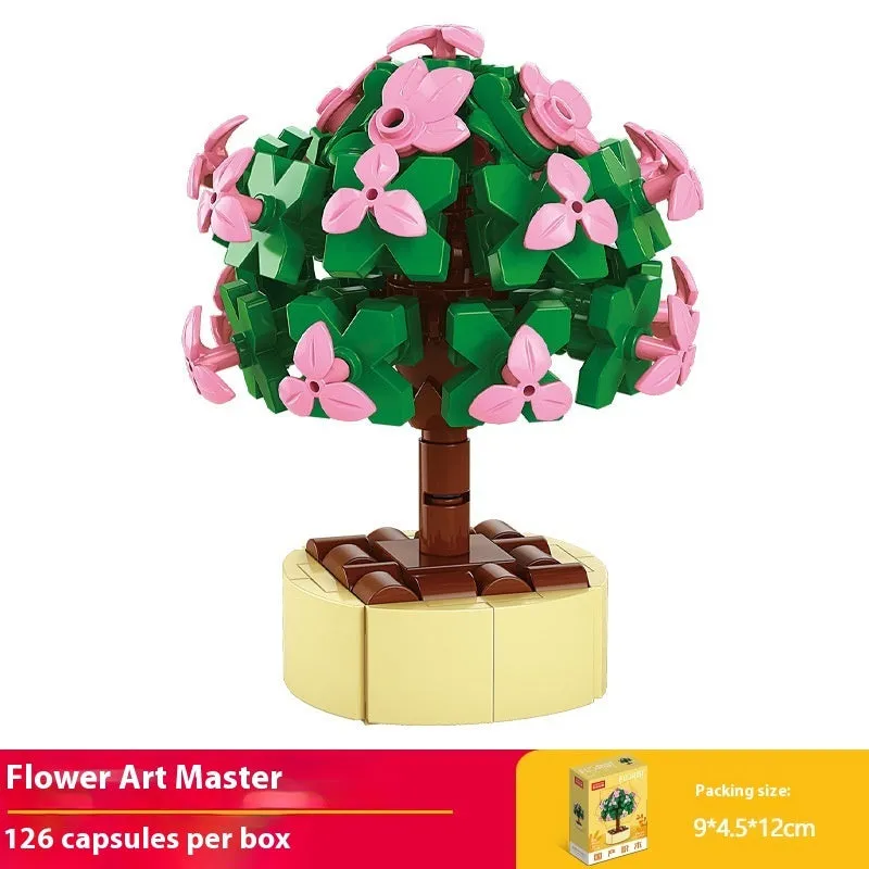 Plastic building blocks flower pot model in a colourful design for teenagers aged 7-14