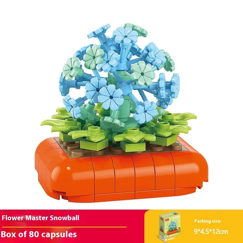 Plastic building blocks flower pot model in a colourful design for teenagers aged 7-14
