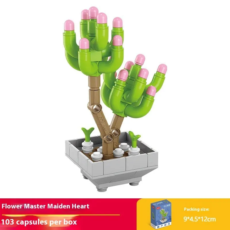 Plastic building blocks flower pot model in a colourful design for teenagers aged 7-14