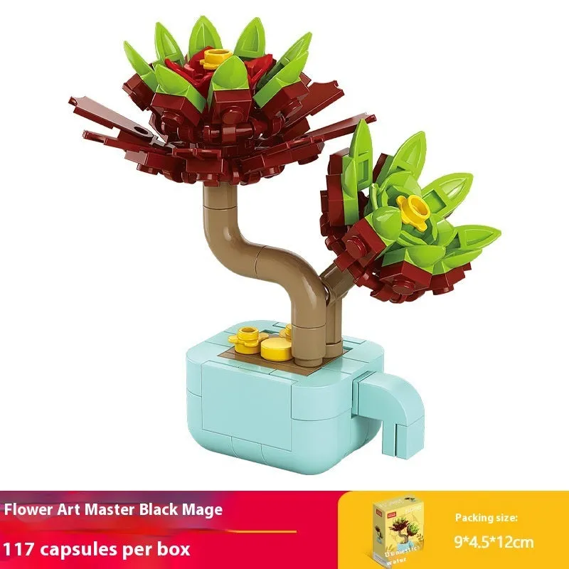Plastic building blocks flower pot model in a colourful design for teenagers aged 7-14