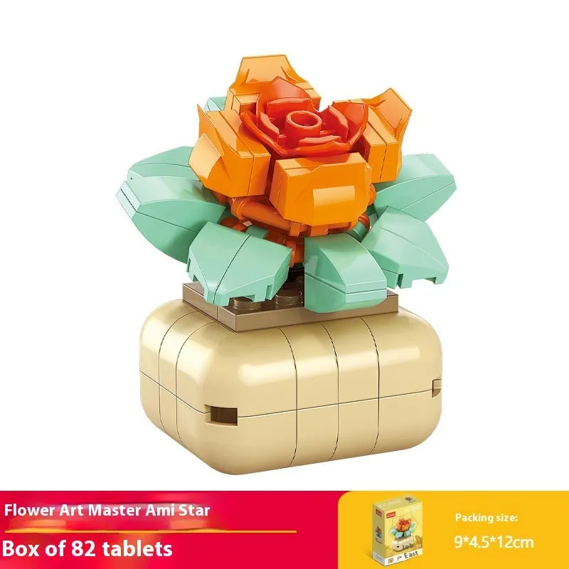 Plastic building blocks flower pot model in a colourful design for teenagers aged 7-14