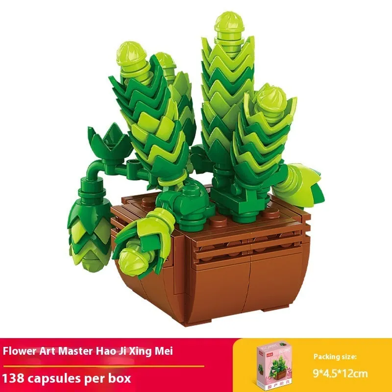 Plastic building blocks flower pot model in a colourful design for teenagers aged 7-14