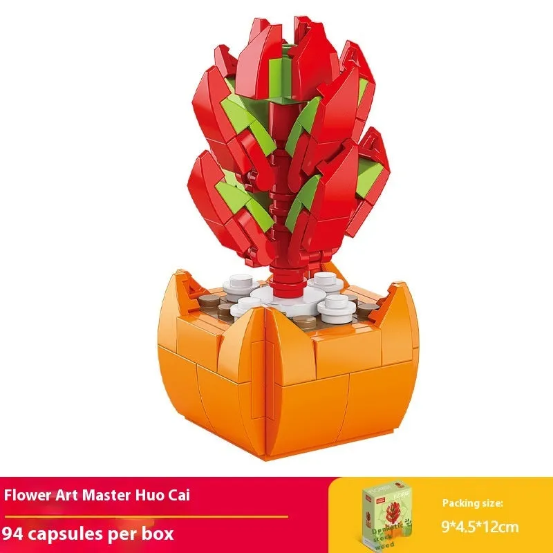 Plastic building blocks flower pot model in a colourful design for teenagers aged 7-14