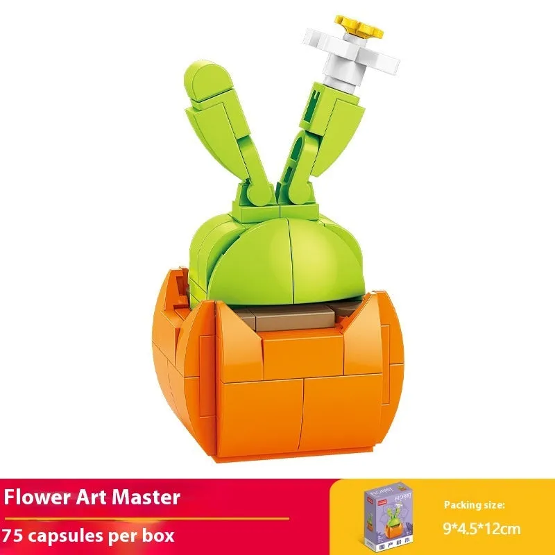 Plastic building blocks flower pot model in a colourful design for teenagers aged 7-14