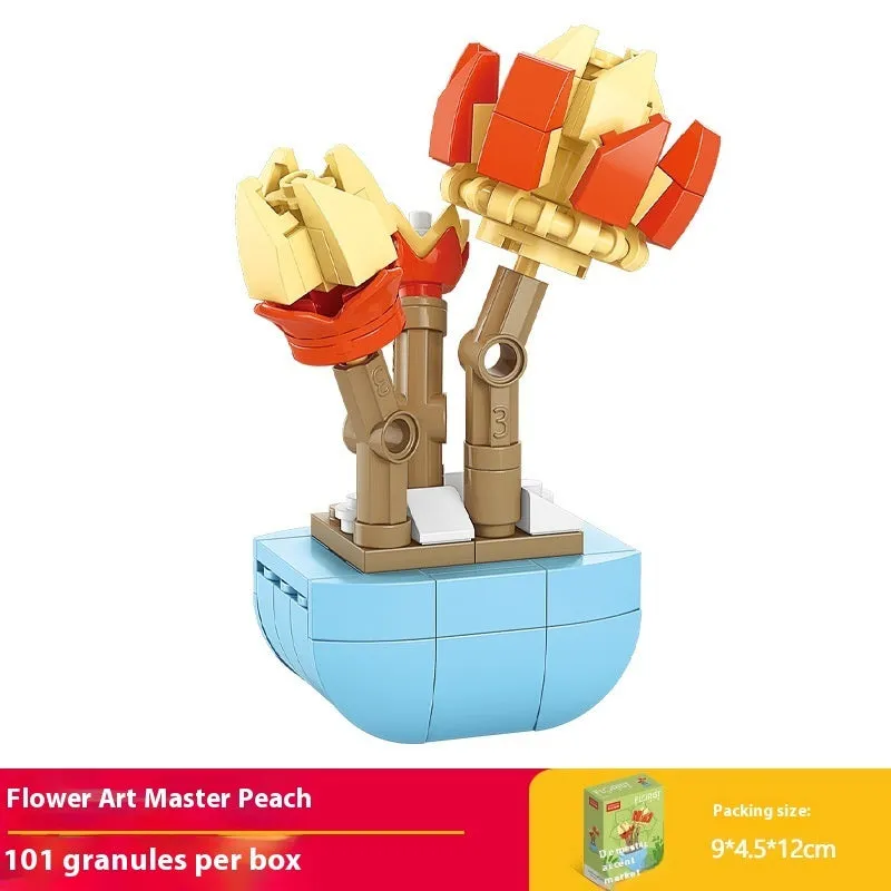 Plastic building blocks flower pot model in a colourful design for teenagers aged 7-14