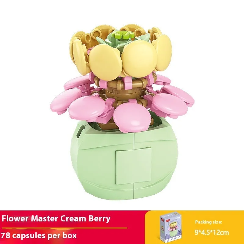 Plastic building blocks flower pot model in a colourful design for teenagers aged 7-14