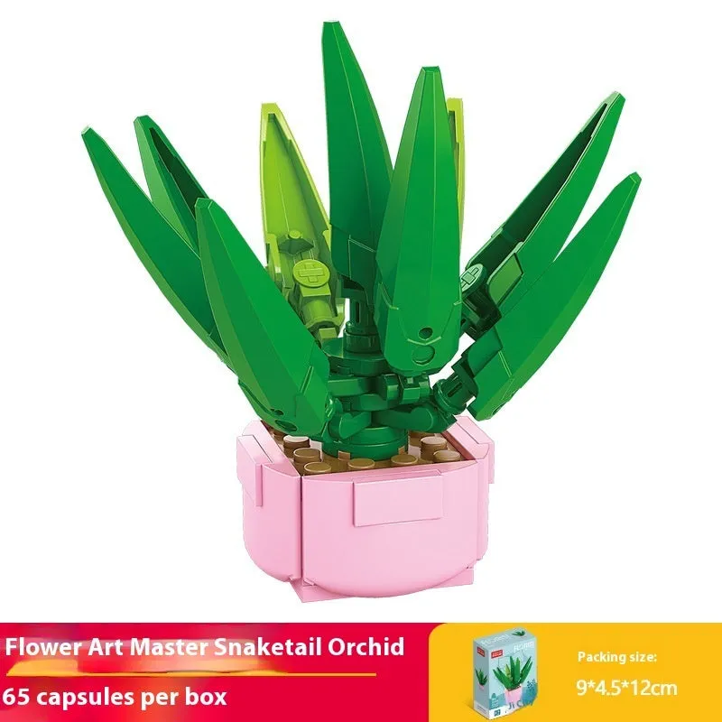 Plastic building blocks flower pot model in a colourful design for teenagers aged 7-14