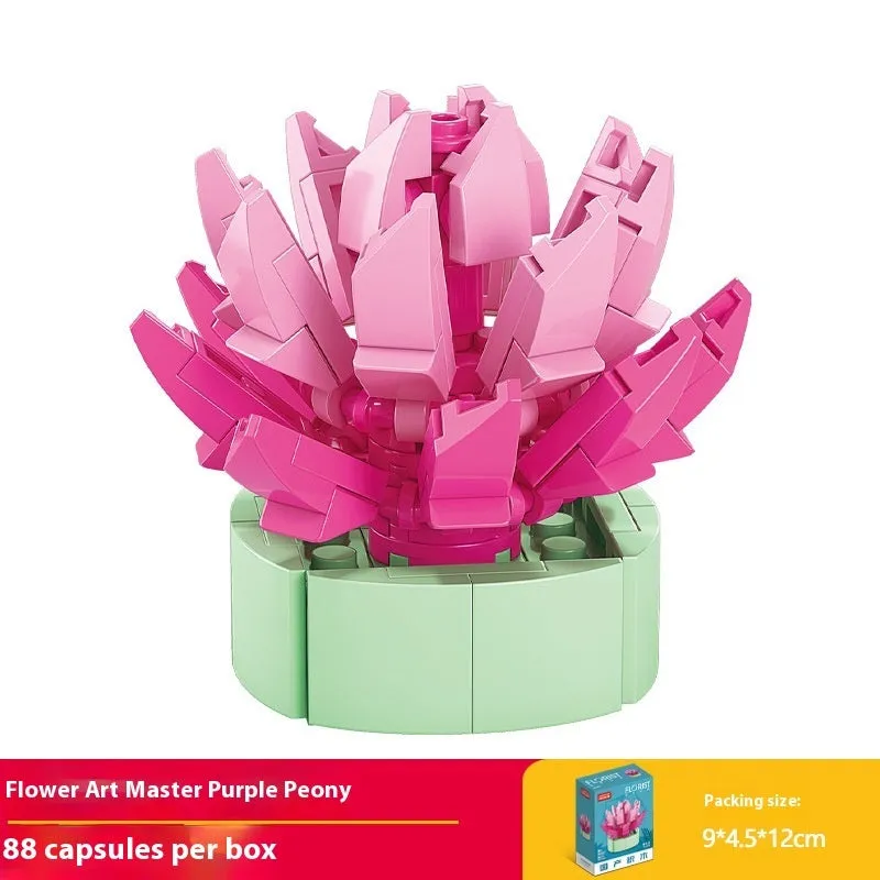 Plastic building blocks flower pot model in a colourful design for teenagers aged 7-14