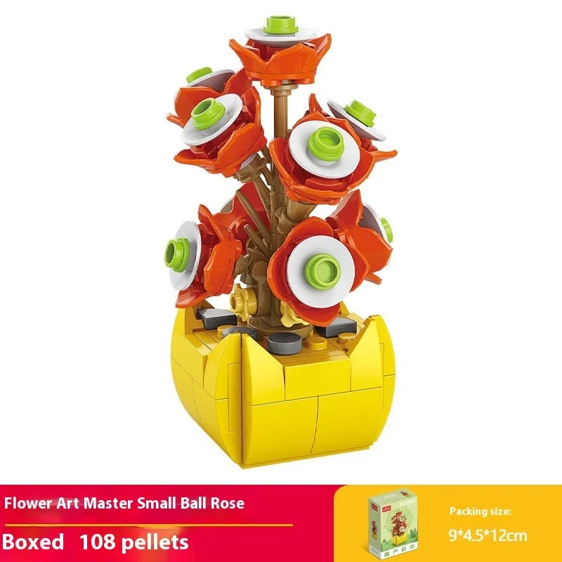 Plastic building blocks flower pot model in a colourful design for teenagers aged 7-14