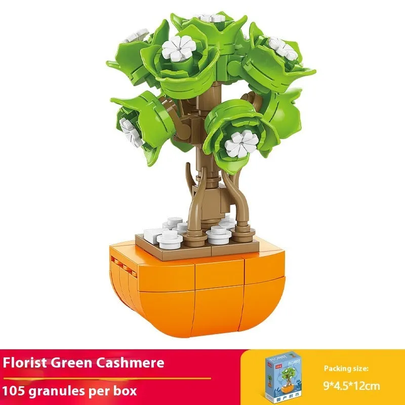 Plastic building blocks flower pot model in a colourful design for teenagers aged 7-14