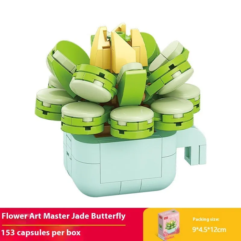 Plastic building blocks flower pot model in a colourful design for teenagers aged 7-14