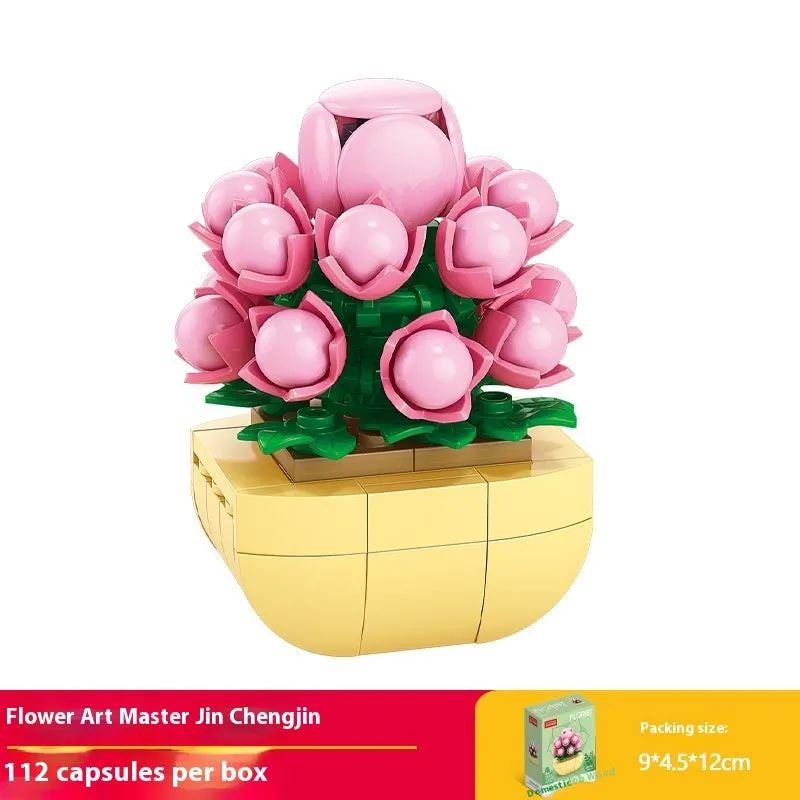 Plastic building blocks flower pot model in a colourful design for teenagers aged 7-14