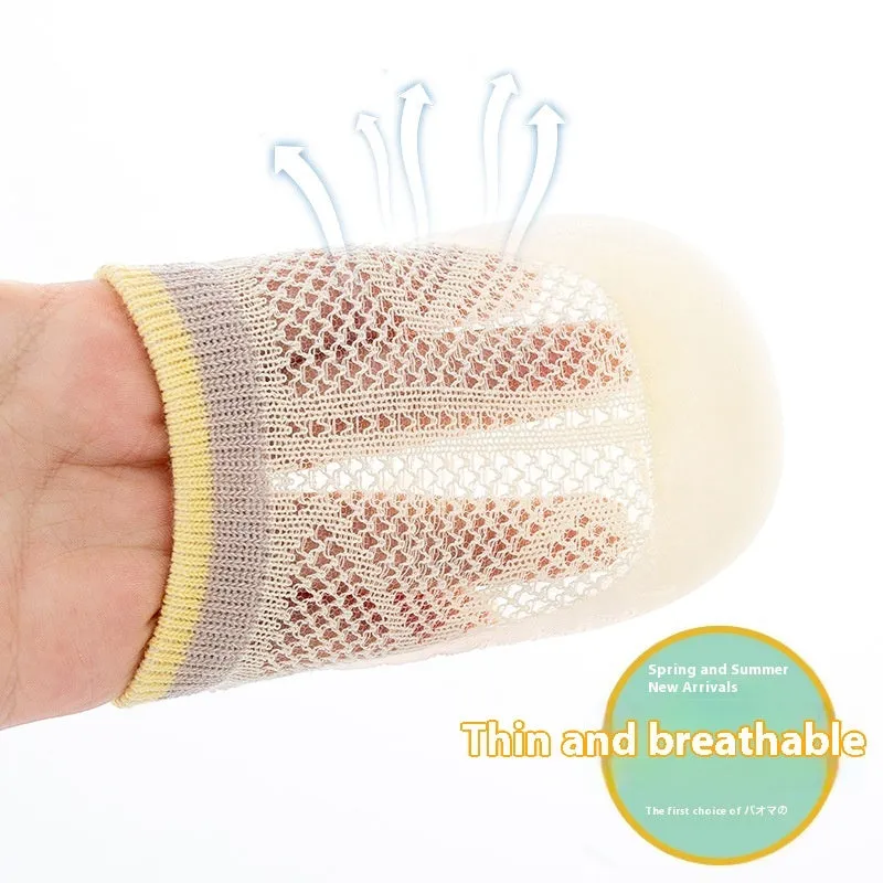 Children's cotton mesh anti-mosquito sock shoes in pink with non-slip sole, short tube style