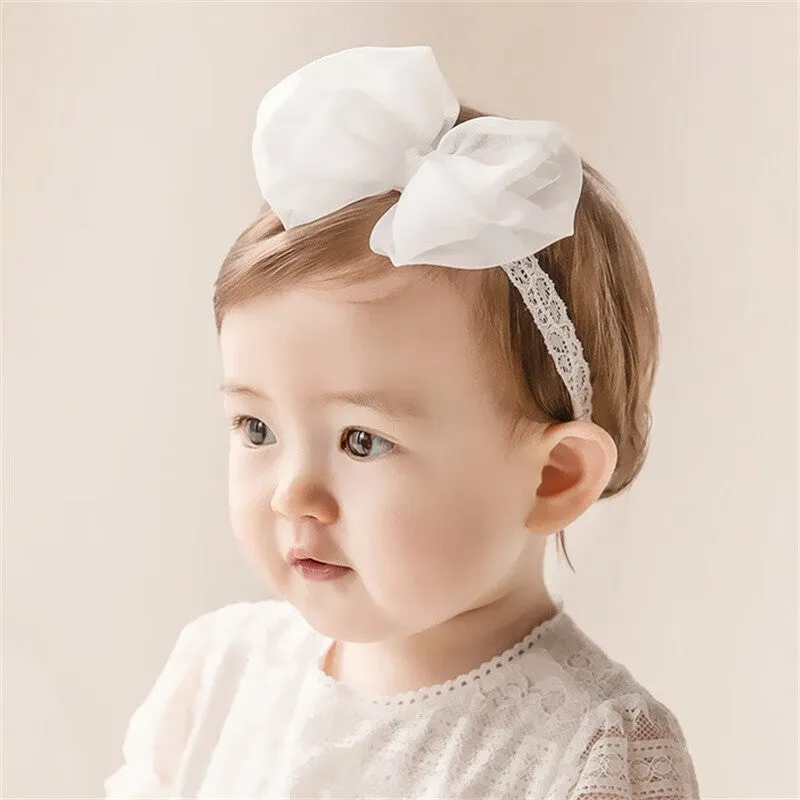 Baby girls cute bow-knot headband with lace floral design elastic non-toxic 8-22 inches