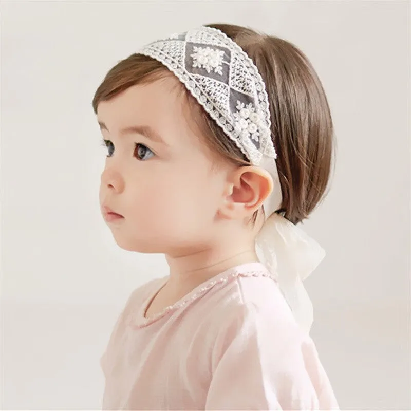 Baby girls cute bow-knot headband with lace floral design elastic non-toxic 8-22 inches