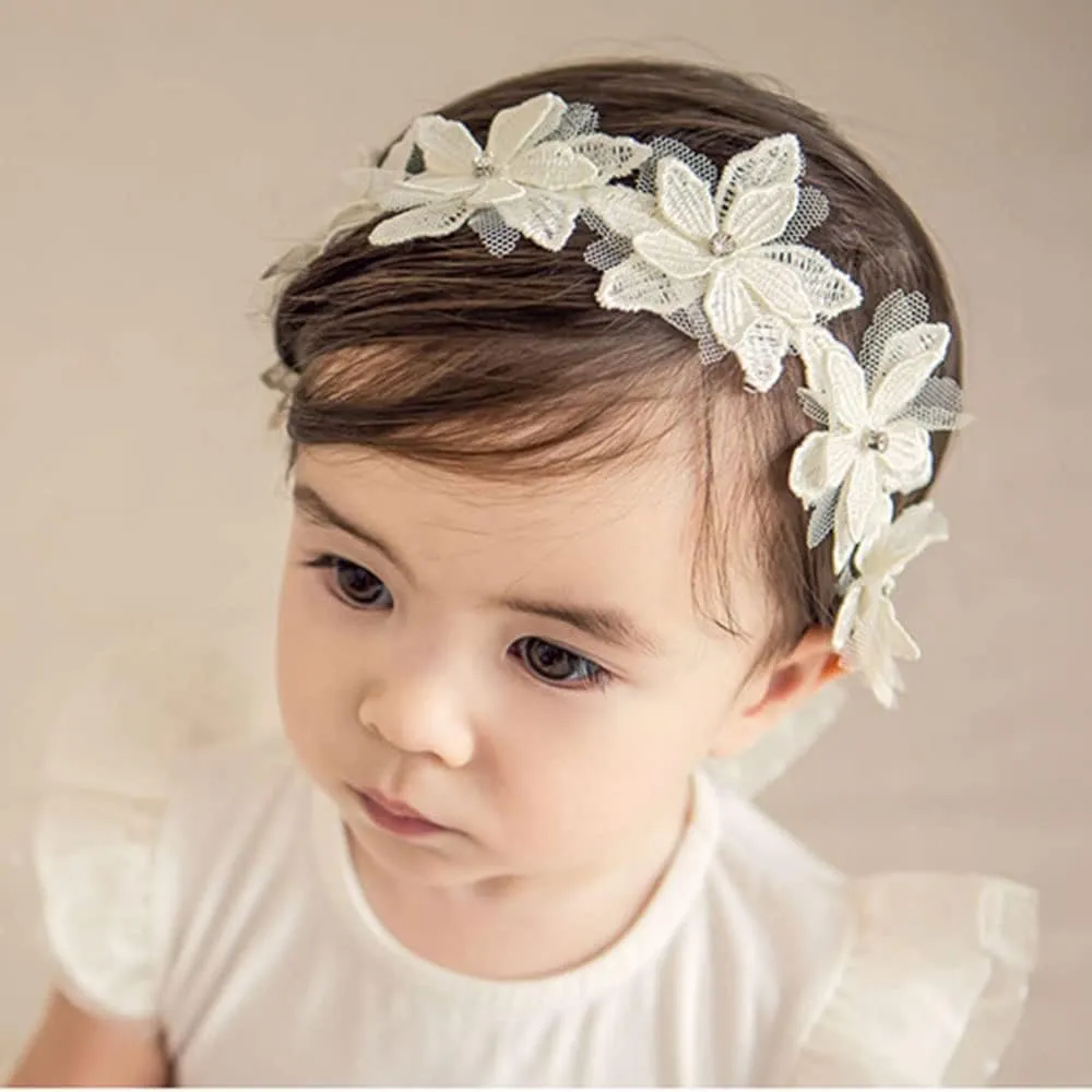 Baby girls cute bow-knot headband with lace floral design elastic non-toxic 8-22 inches
