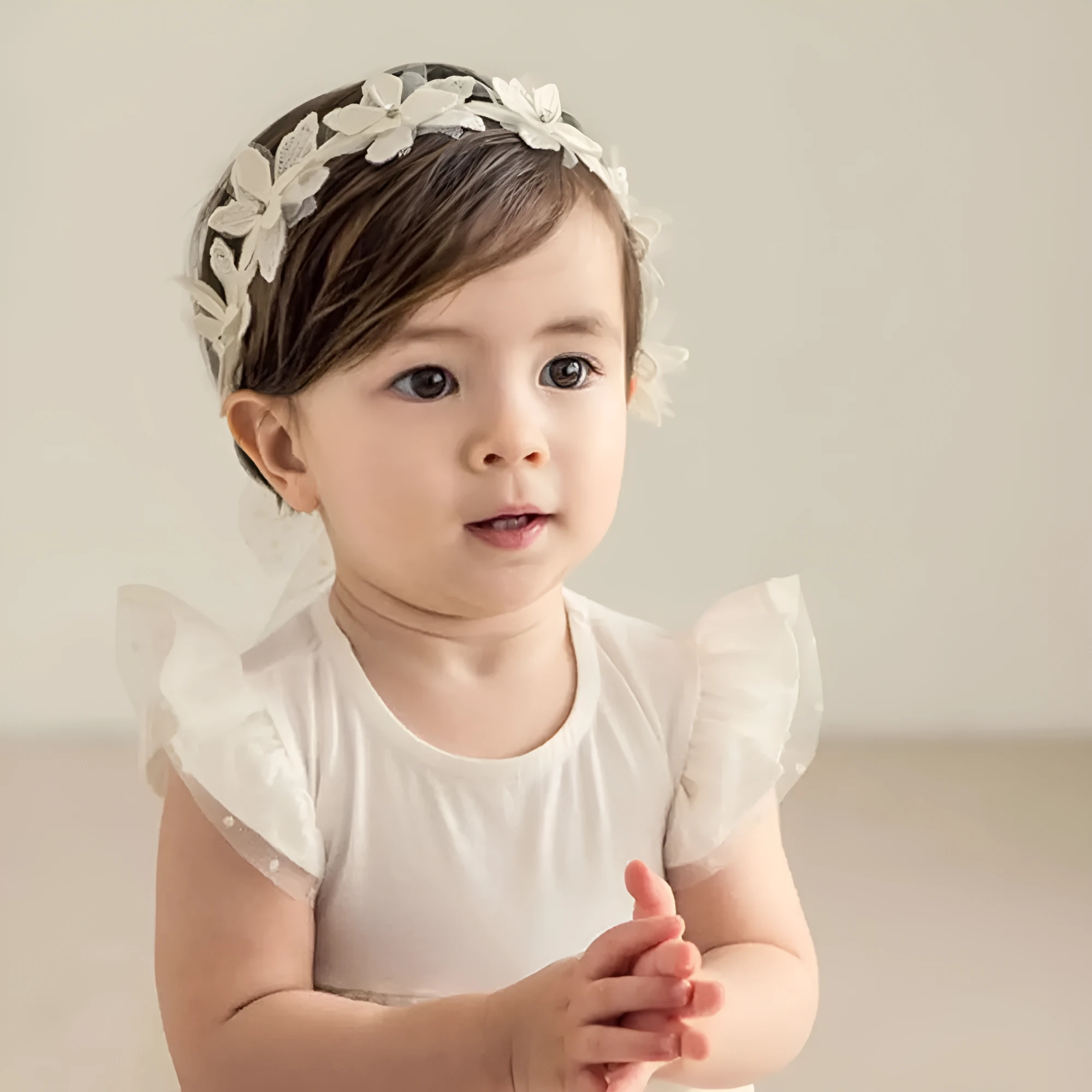 Baby girls cute bow-knot headband with lace floral design elastic non-toxic 8-22 inches