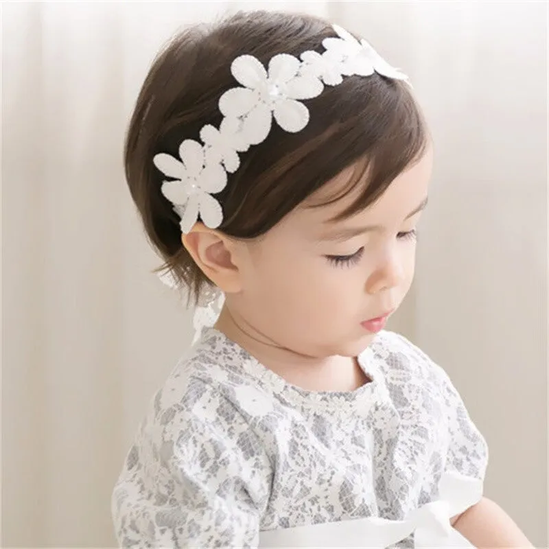 Baby girls cute bow-knot headband with lace floral design elastic non-toxic 8-22 inches