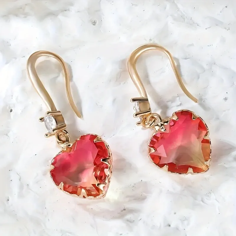 Coloured glass crystal love heart earrings for women in heart shape design