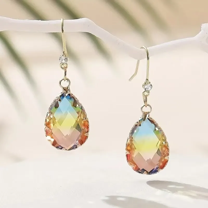 Coloured glass crystal love heart earrings for women in heart shape design