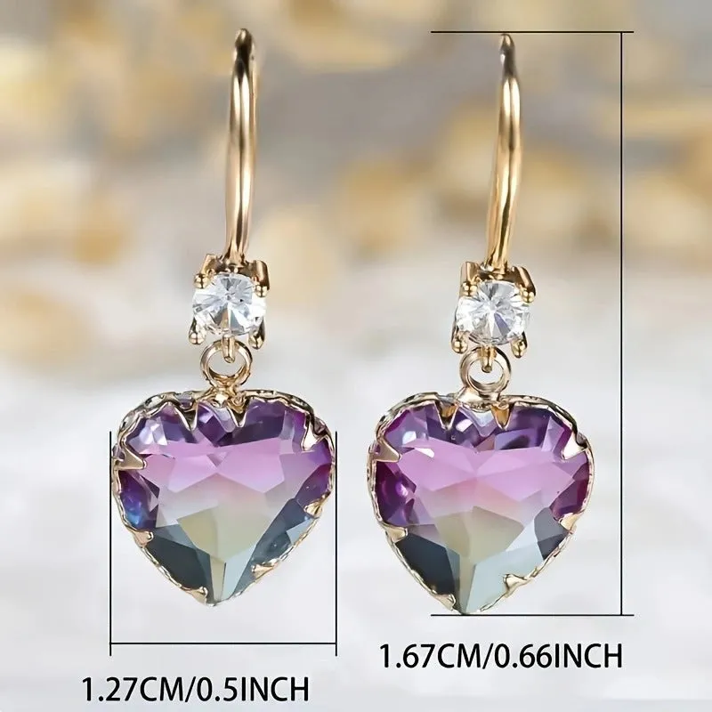 Coloured glass crystal love heart earrings for women in heart shape design
