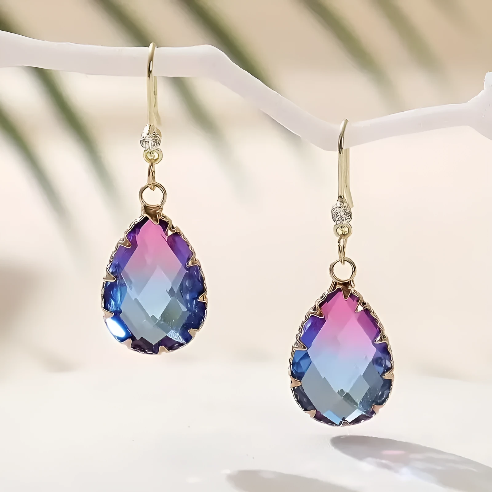 Coloured glass crystal love heart earrings for women in heart shape design