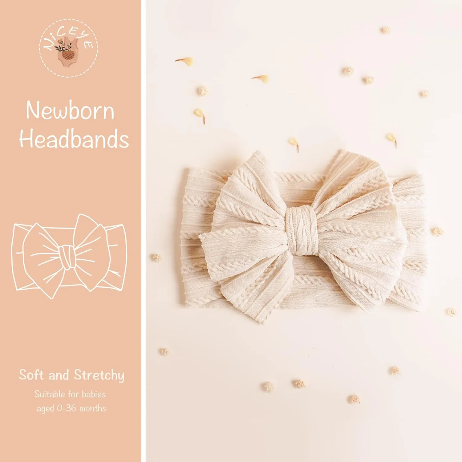 Handmade stretchy nylon baby headband with bow on newborn girl