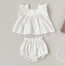 Girls' infant cotton lace vest and bulky underpants two-piece set in white, suitable for 66cm to 100cm height