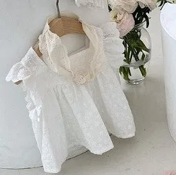 Girls' infant cotton lace vest and bulky underpants two-piece set in white, suitable for 66cm to 100cm height