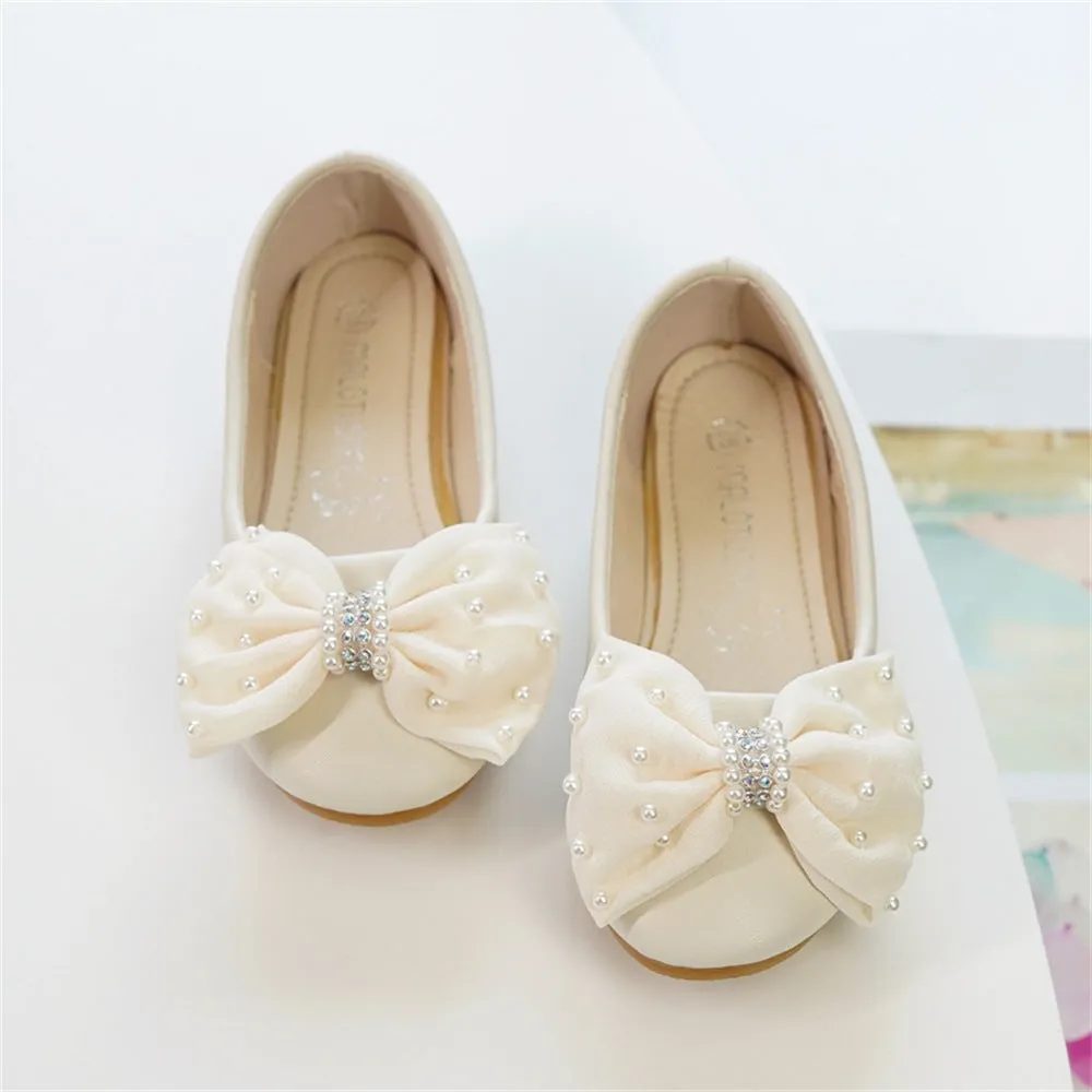 Princess bow girls' banquet dress shoes in pink with PU leather upper and Velcro fastening