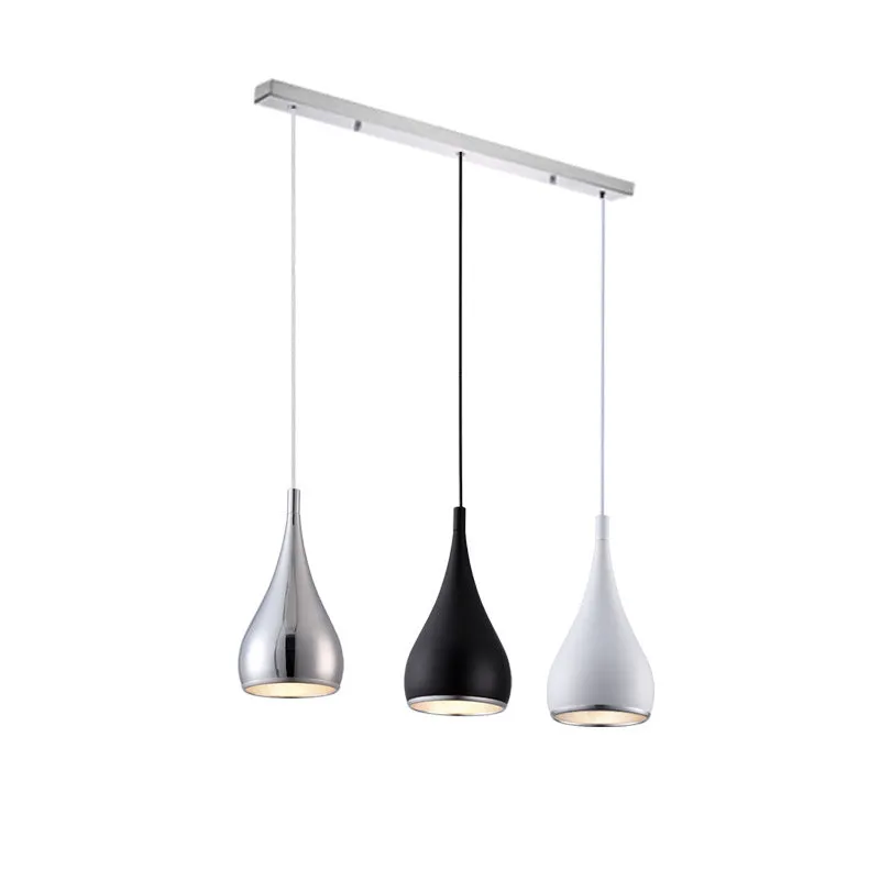Minimalist black iron chandelier bedside lamp with three adjustable heads on a long platter.