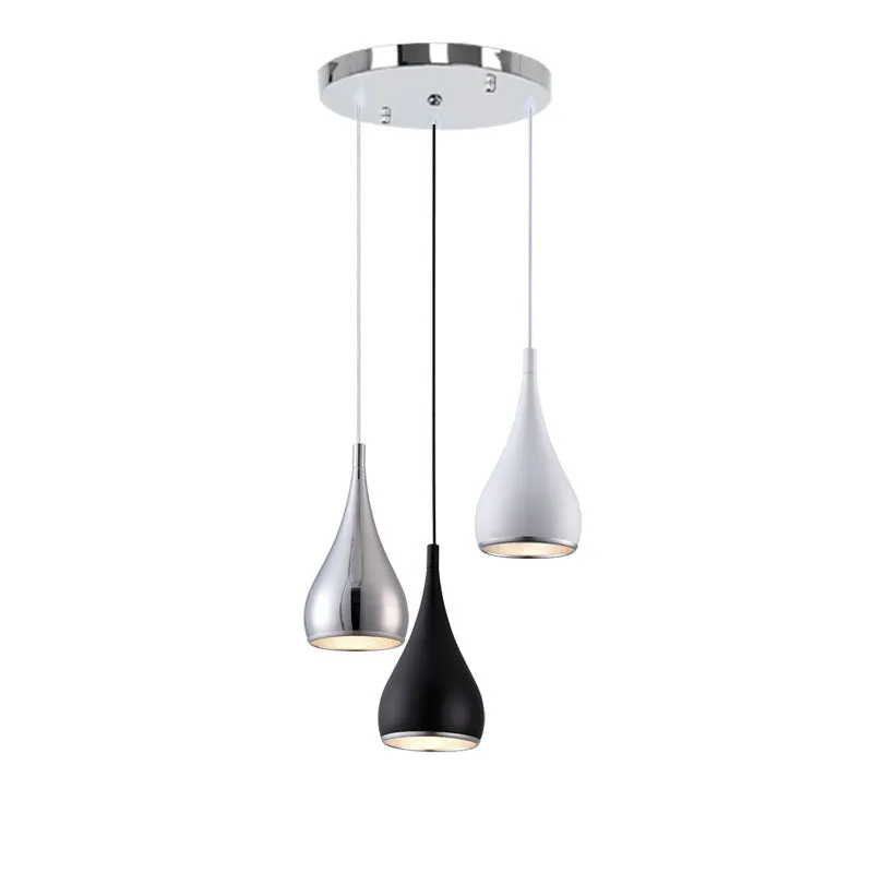 Minimalist black iron chandelier bedside lamp with three adjustable heads on a long platter.