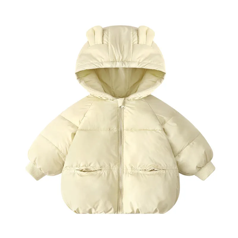 Solid colour children's wadded jacket in milky white, polyester filling, Korean style, suitable for boys and girls sizes 90-130cm