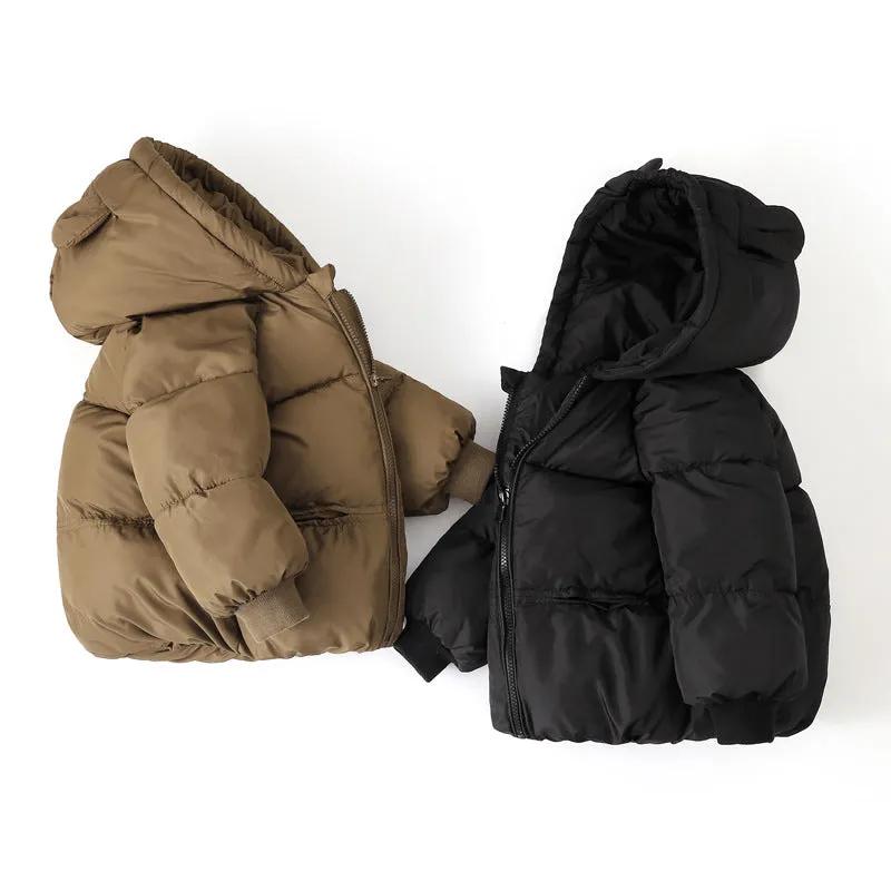 Solid colour children's wadded jacket in milky white, polyester filling, Korean style, suitable for boys and girls sizes 90-130cm