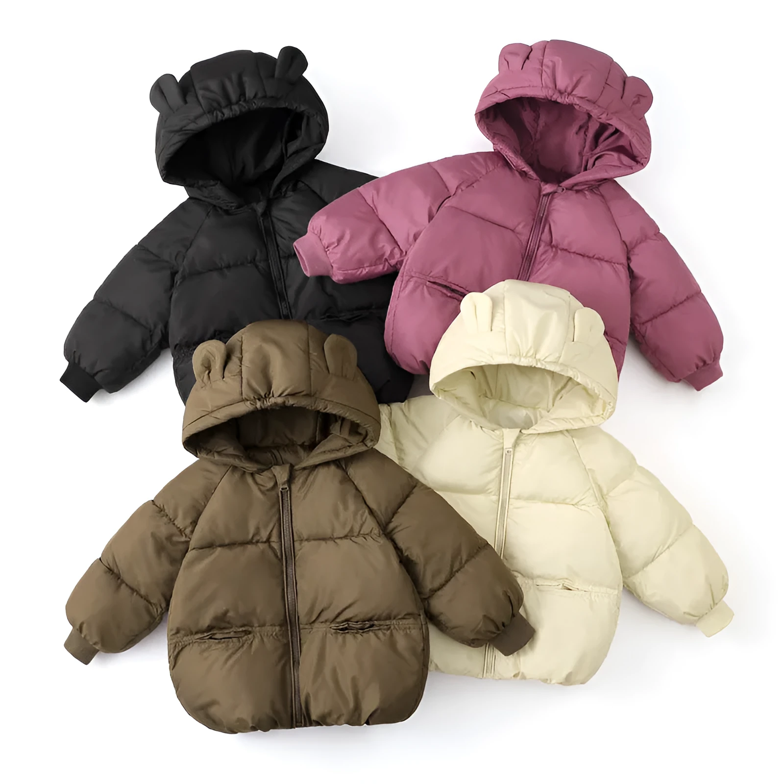 Solid colour children's wadded jacket in milky white, polyester filling, Korean style, suitable for boys and girls sizes 90-130cm