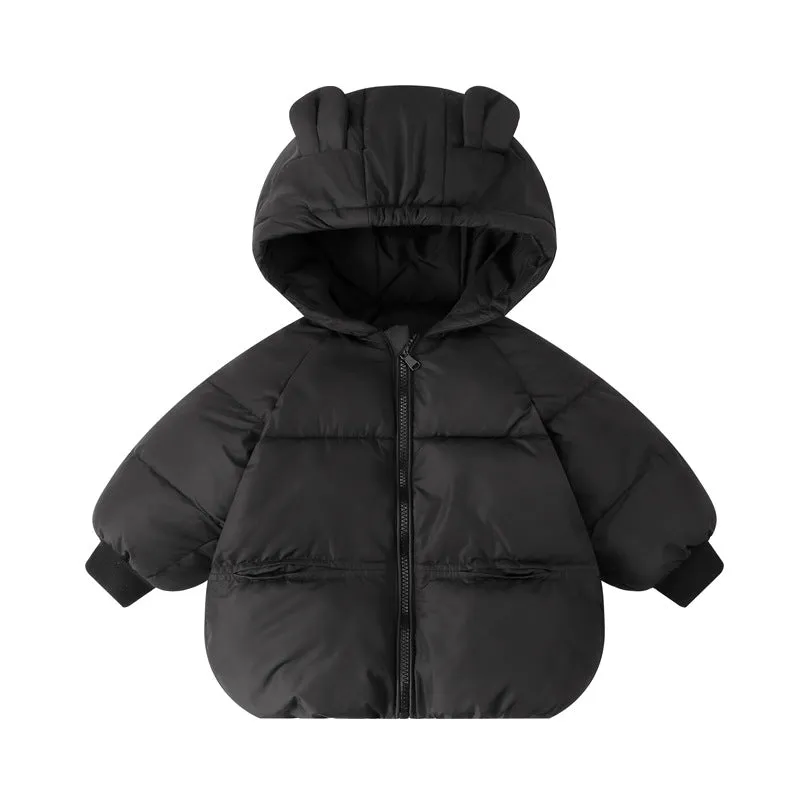 Solid colour children's wadded jacket in milky white, polyester filling, Korean style, suitable for boys and girls sizes 90-130cm