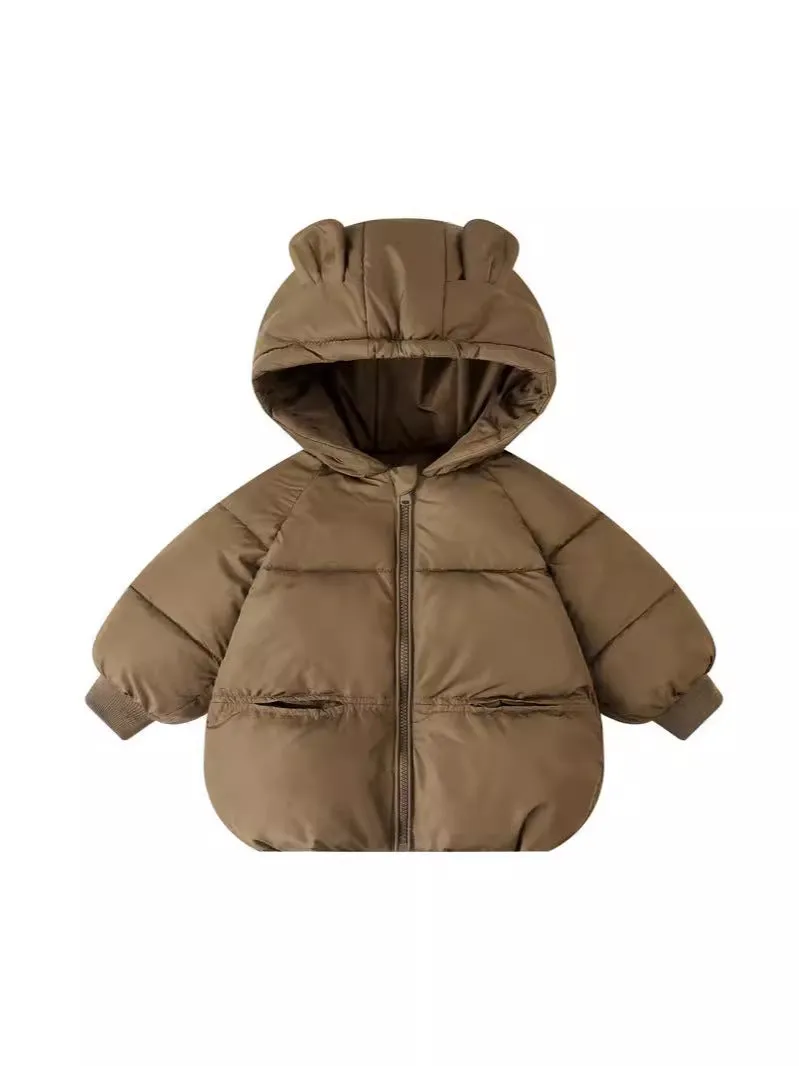 Solid colour children's wadded jacket in milky white, polyester filling, Korean style, suitable for boys and girls sizes 90-130cm