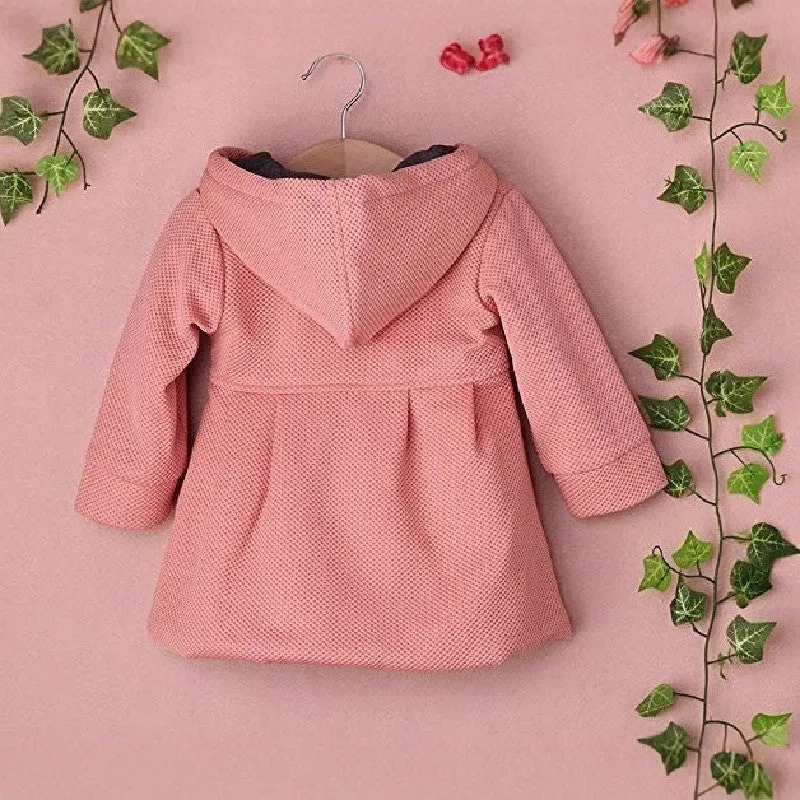 Girls fashion hooded jacket double breasted solid colour polyester coat pink suitable height 80cm 90cm 100cm