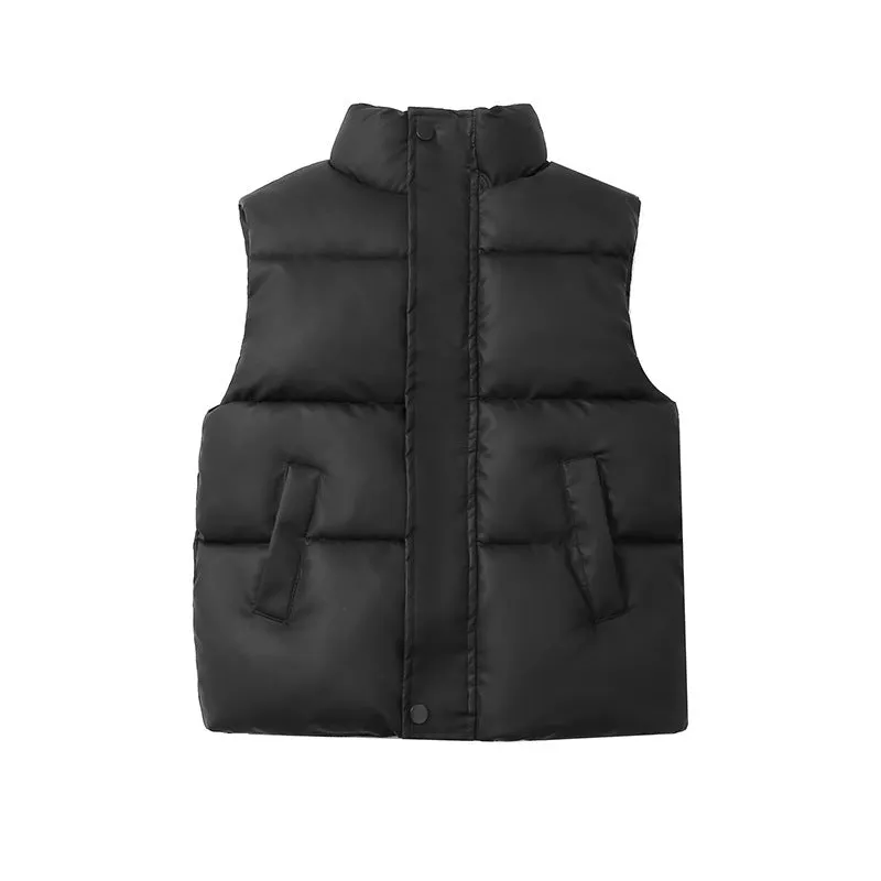 Children's vest coat in black with solid pattern, neutral style for winter, suitable height 110-160cm